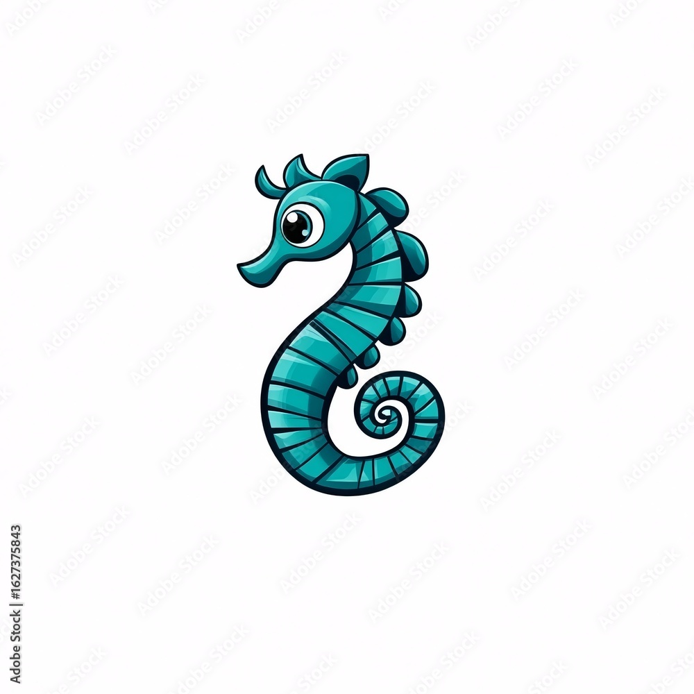 Obraz premium Cute Tiny Cartoon Seahorse with Curled Tail and Big Eyes Design