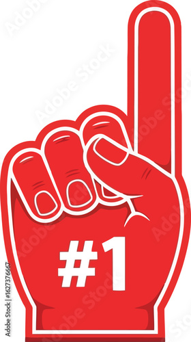 Red foam finger number one gesture celebrating success and victory