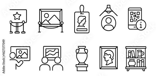Museum, gallery outline icon set. art, exhibition, culture icons in outline style