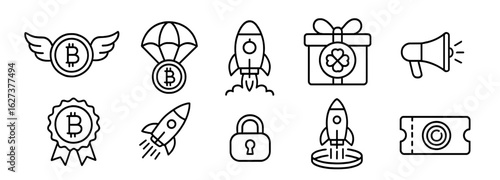 Cryptocurrency, finance line icon set. blockchain, trading, investment outline graphics