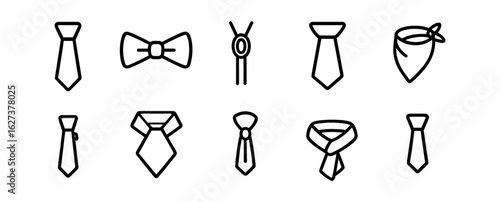 Fashion accessory outline icon set: ties, neckwear, bowties, elegant, clothing icons