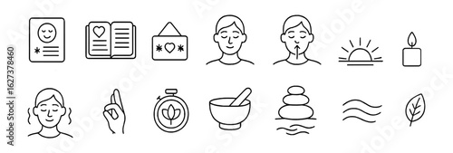 Wellness and relaxation icon set. meditation, spa, mindfulness icons outline collection