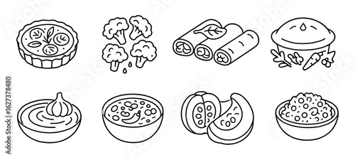 Food and cooking outline icon set. culinary, meal preparation icons outline collection