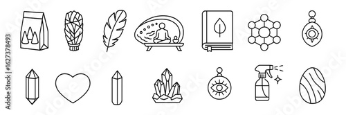 Meditation and relaxation outline icon set. yoga, zen, mindfulness, spa icons outline style