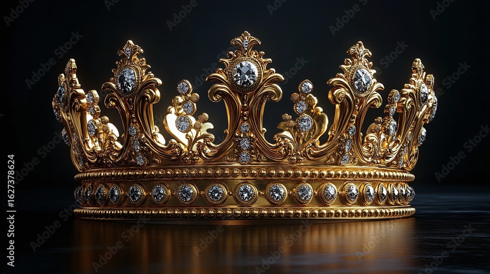 Fototapeta premium Ornate golden crown studded with brilliant diamonds.