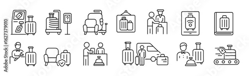 Travel and tourism icon set: linear style for trip planning and vacation themes