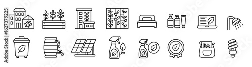 Eco-friendly living icon set. sustainable line icons for green lifestyle visual appeal