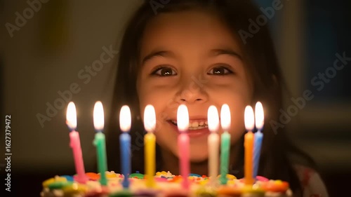 Wallpaper Mural Girl smiling joyfully at birthday cake with candles Torontodigital.ca