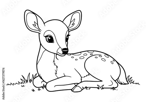 Charming fawn silhouette resting peacefully a cute animal design element for kids and nature projects, coloring page