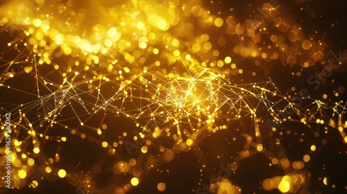 Fototapeta Naklejka Na Ścianę i Meble -  Abstract technology plexus background from lines and dots. Golden molecule structure. 3d render