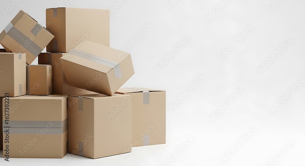 Fototapeta premium Cardboard Box Stack on White Background
