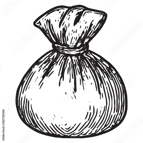 Hand-Drawn Cheese Cloth Bag Illustration for Rustic Food Design