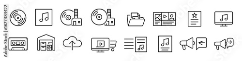 Music and multimedia linear icon set. audio, media, playlist, library symbols
