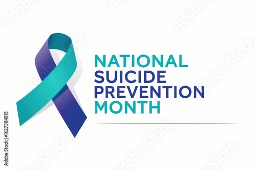 Teal and purple ribbon symbolizing national suicide prevention month awareness and support