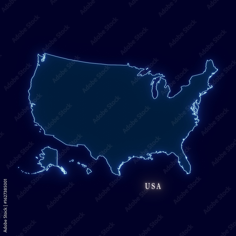Obraz premium USA Abstract Futuristic Neon Outline Map