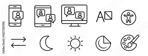 Accessibility and communication line icon set. messaging, interface graphics collection