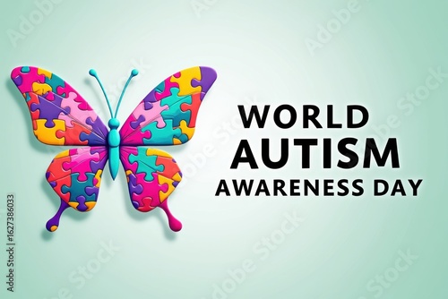Colorful puzzle butterfly symbolizing world autism awareness day celebration