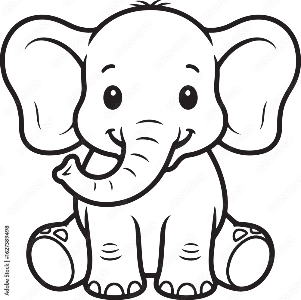 Obraz premium Adorable baby elephant sitting with big ears and trunk