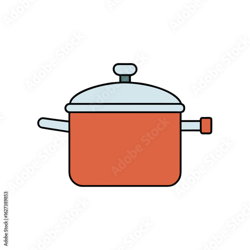 Simple illustration of a red cooking pot with a light blue lid