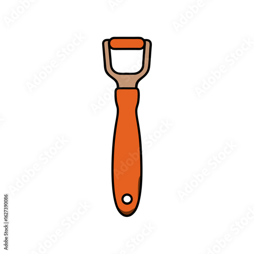 Orange handled vegetable peeler with a swivel blade