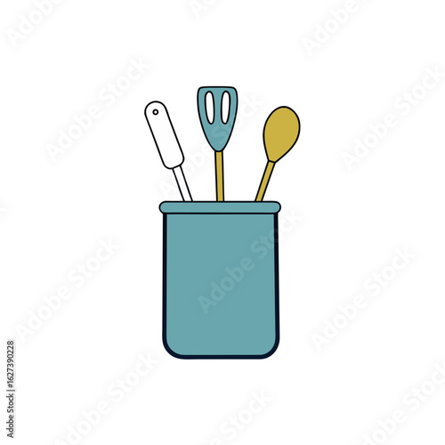 Simple illustration of kitchen utensils in a holder