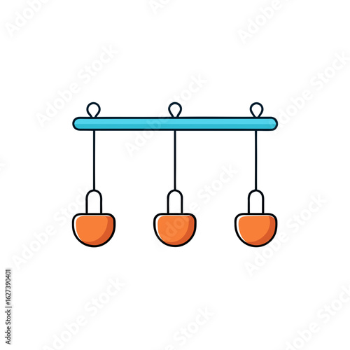 Modern minimalist pendant light fixture with three orange lamps