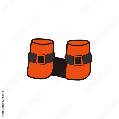 Cartoon leprechaun boots with black buckles on a black background