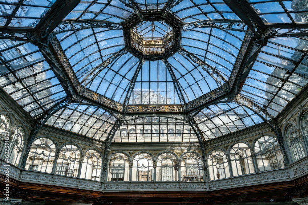 Obraz premium Glass dome, intricate metalwork, sunlit interior