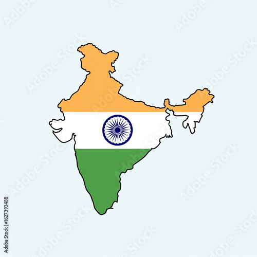 India's Map: A detailed outline of India, artfully filled with the nation's vibrant flag, evoking a sense of patriotism and national pride.