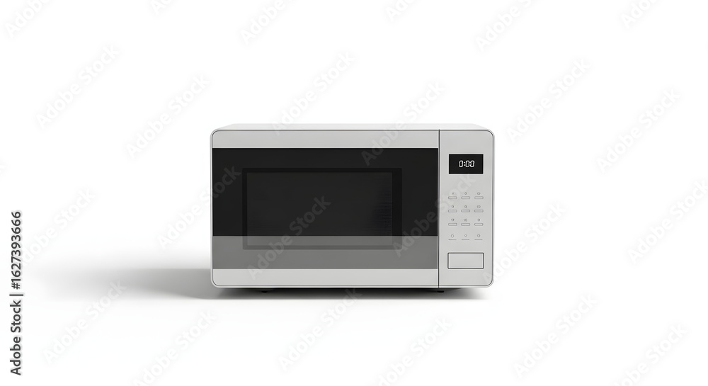 Fototapeta premium Modern light gray microwave oven, front view, isolated on white background.