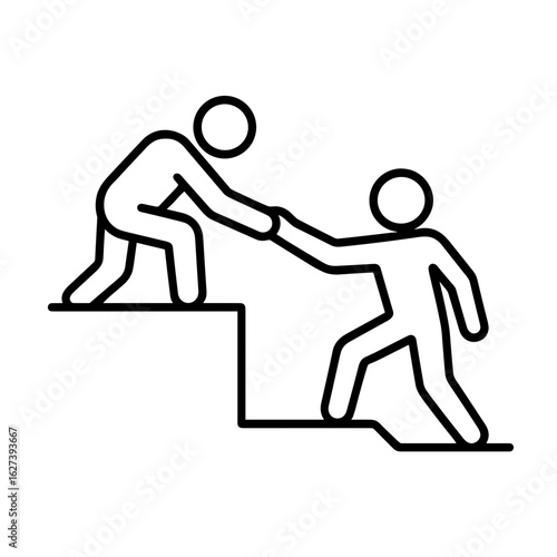 One person helping another up the stairs icon in outline style representing support and leadership