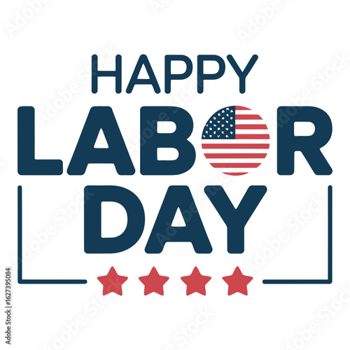 Happy labor day with american flag on white background