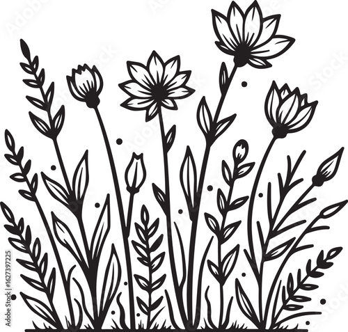 Elegant floral sketch with delicate blooms and leaves, perfect for design