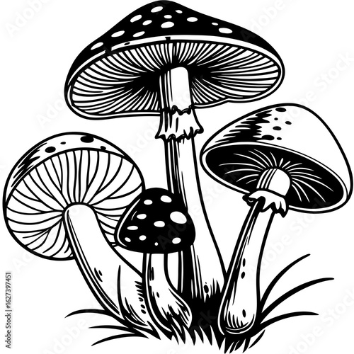 mushrooms (linocut)