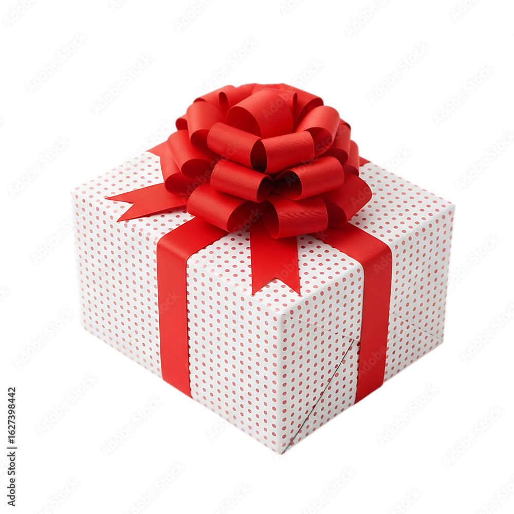 Obraz premium White gift box with red ribbon and bow isolated on transparent background