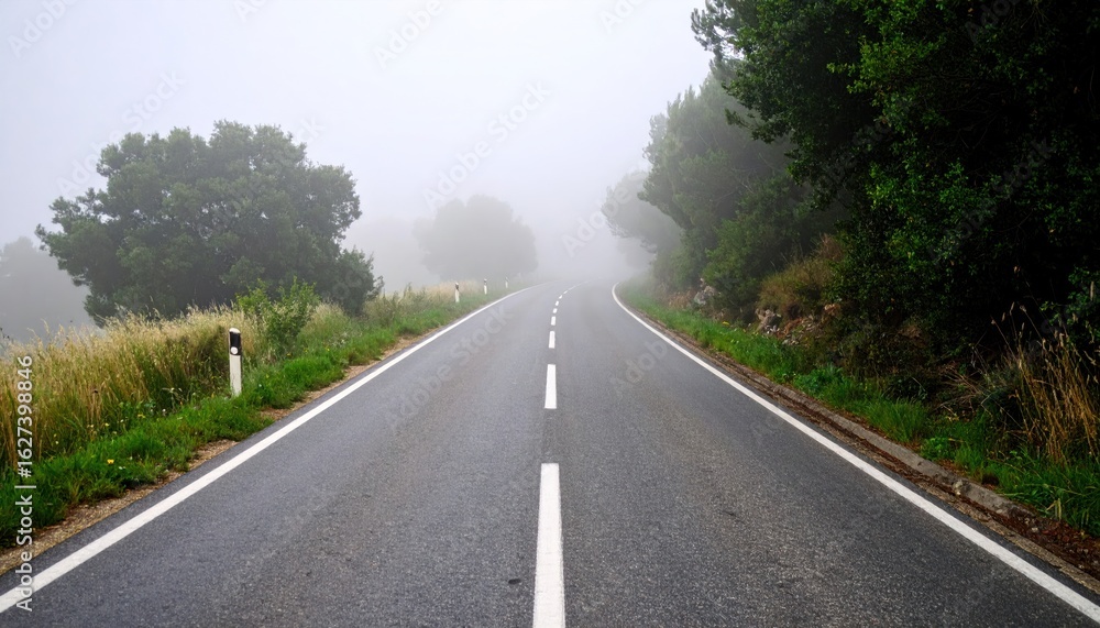 Fototapeta premium Foggy road through trees (1)