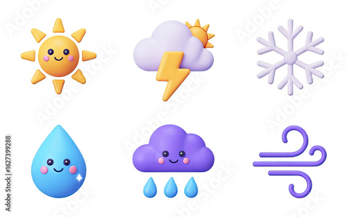 Charming 3D weather icons bring forecasts to life with playful, friendly designs for any project