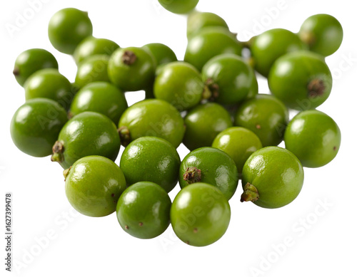 Fresh Young Green Peppercorns on White Background