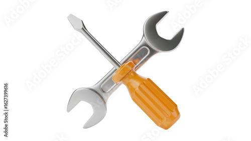 Reliable tools crossed for repair and maintenance projects, signifying DIY success and expert solutions isolated on transparent background