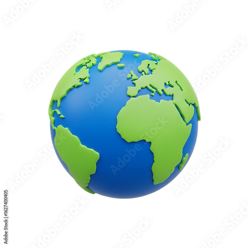 Stylized 3d globe of earth with continents isolated on transparent background