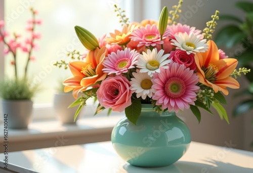 Wallpaper Mural vibrant floral arrangement colorful bouquet bright pastel vase decorative home accent nature inspired beauty, flowers, decoration, petal, leaf, bloom, botanical Torontodigital.ca