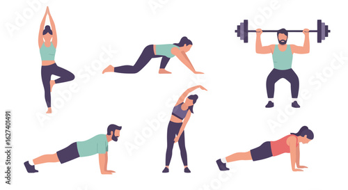 Diverse Workout Routine: Yoga, Stretching, Weightlifting