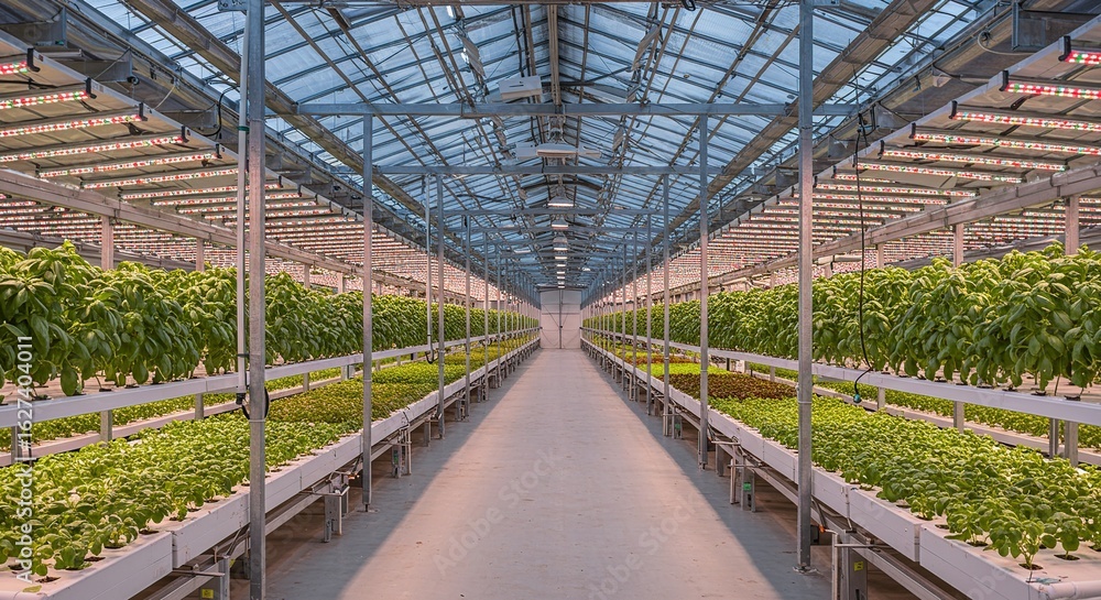 Fototapeta premium Hydroponic farm indoor agriculture vertical farming greenhouse technology sustainable food production plant growth