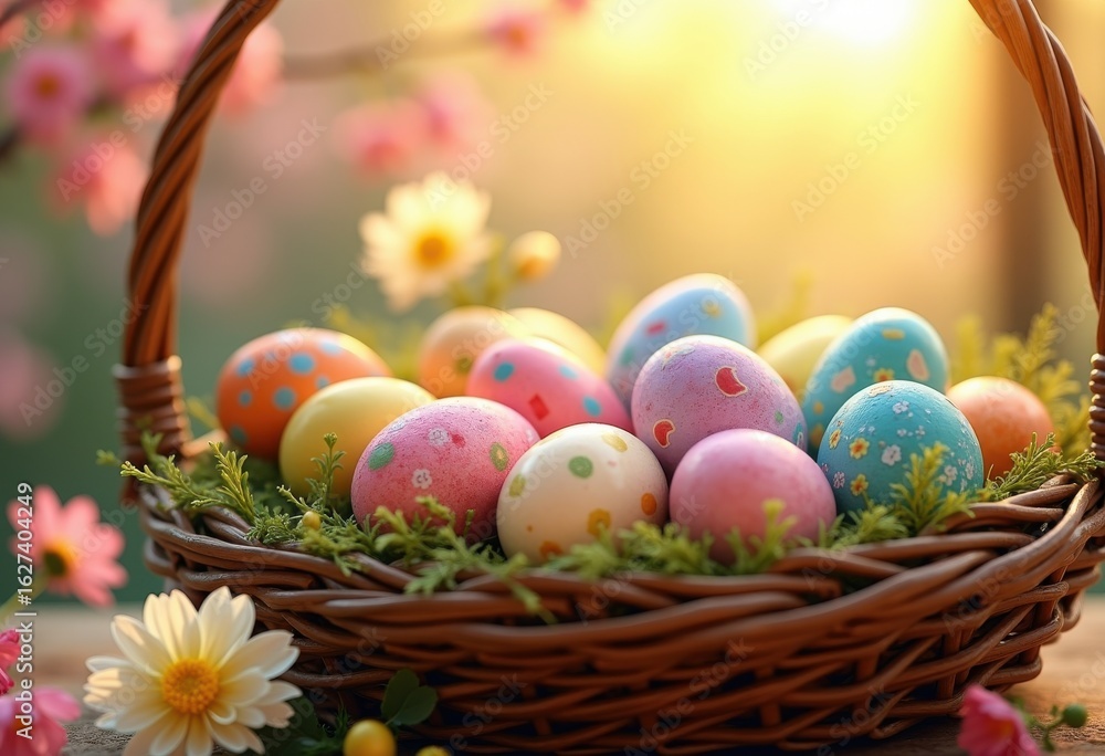 colorful easter eggs woven basket display festive spring decoration tradition celebration, festival, holiday, nature, pattern, art, vibrant, textures colorful easter eggs woven basket display festive spring decoration tradition celebration, festival, holiday, nature, pattern, art, vibrant, textures