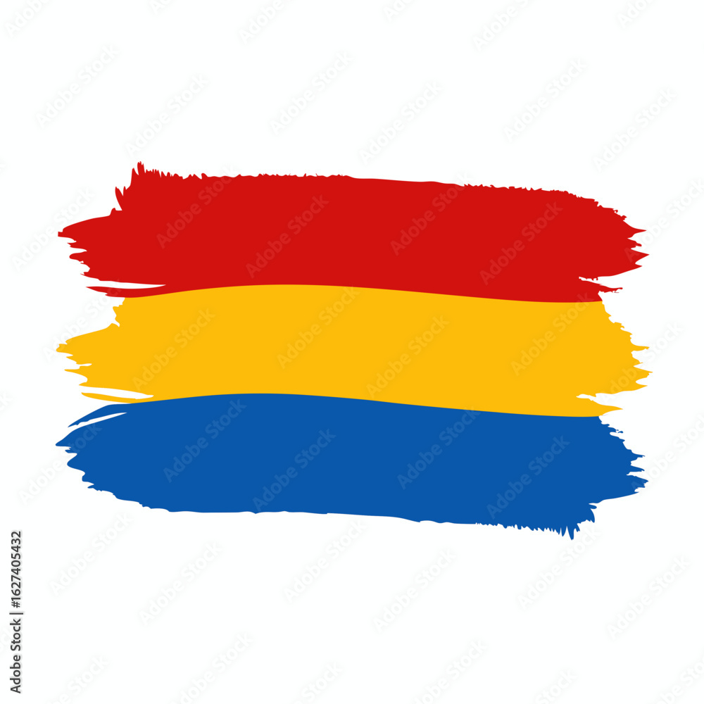Fototapeta premium Abstract brush stroke flag of romania in red yellow and blue colors on a white background
