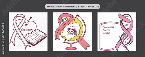 Support breast cancer awareness with educational illustrations for global campaigns and show support for awareness that starts within yourself today