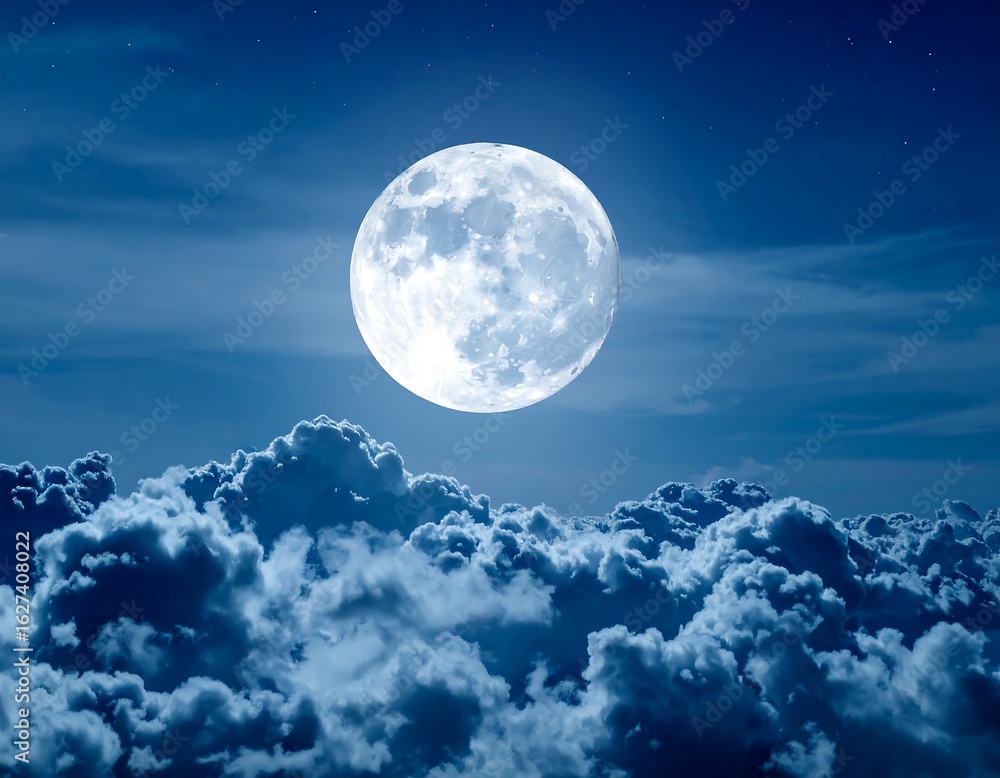 Full moon over a night sky with clouds Full moon over a night sky with clouds