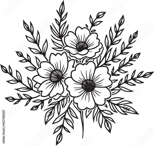 Elegant floral bouquet design with delicate blossoms and leaves
