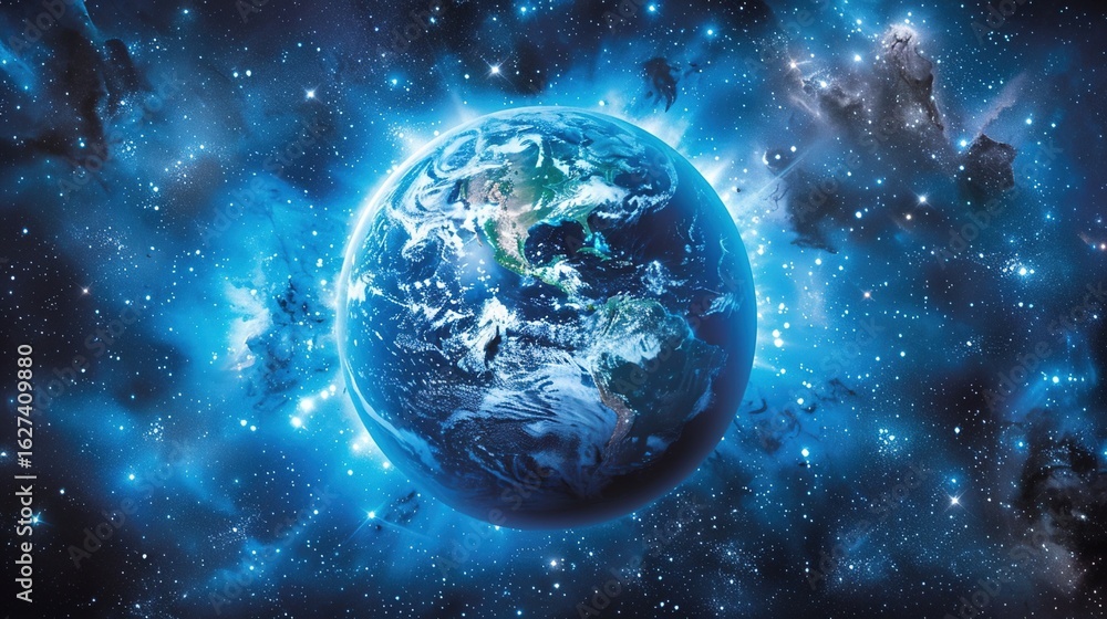 Obraz premium A time-lapse of Earth from space with a fading human silhouette, symbolizing a historic cosmic moment. 