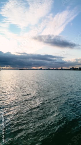 Melbourne skyline reflecting on water at sunset